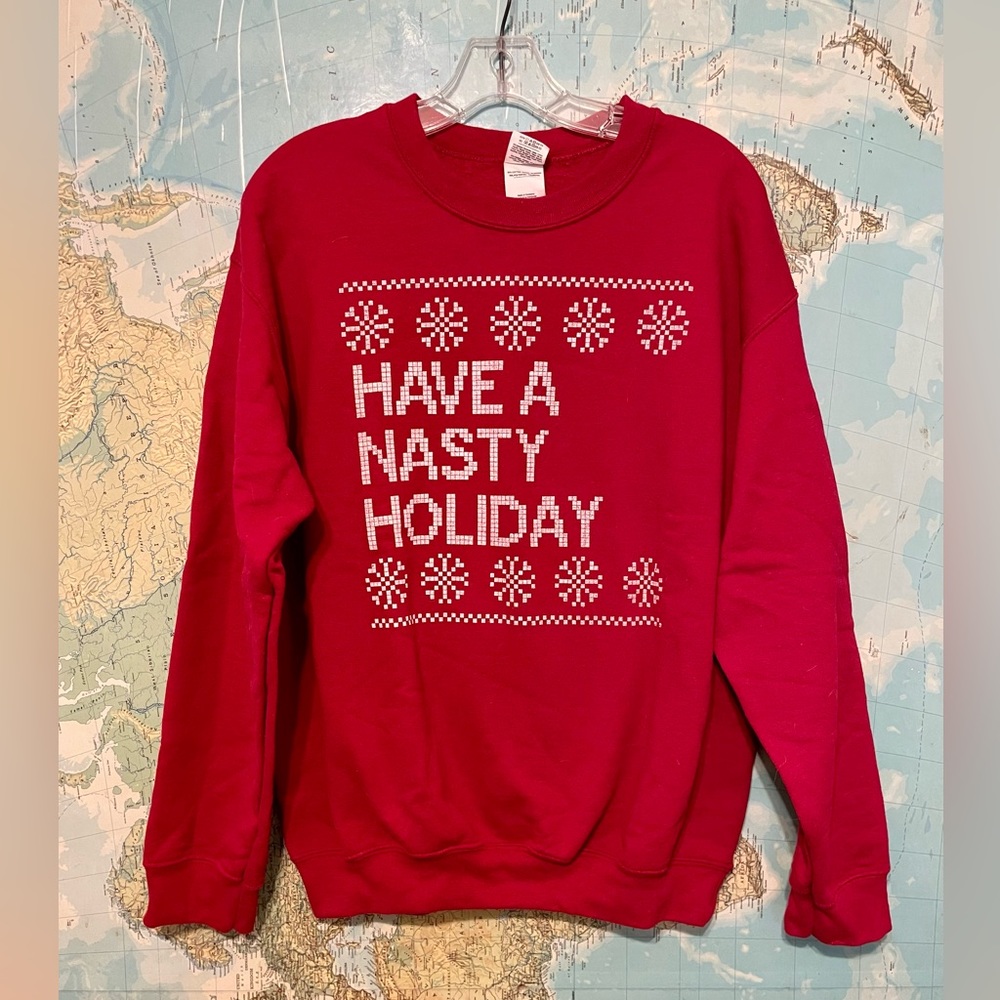 Medium Crew Neck Holiday Sweater "Have a Nasty Holiday" in Red Gender Neutral